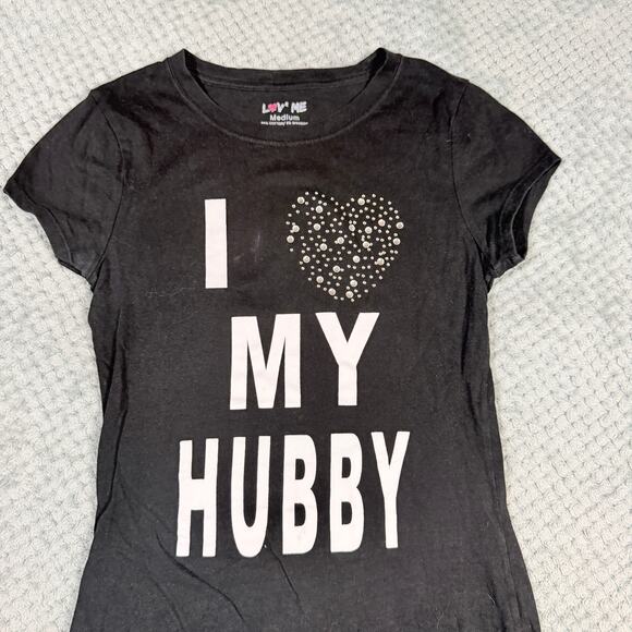 vintage y2k I heart my hubby black short sleeve babydoll graphic tshirt luv me m - Picture 2 of 3